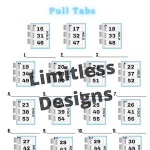 Peut inclure: Un jeu de tirettes imprimable avec 15 cases numérotées. Chaque case a un numéro et le mot "HOLD" écrit dessus. Les numéros vont de 16 à 60.