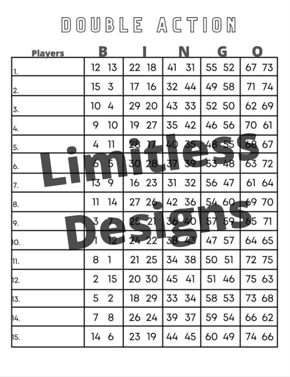 5 Double Action Bingo Boards Etsy