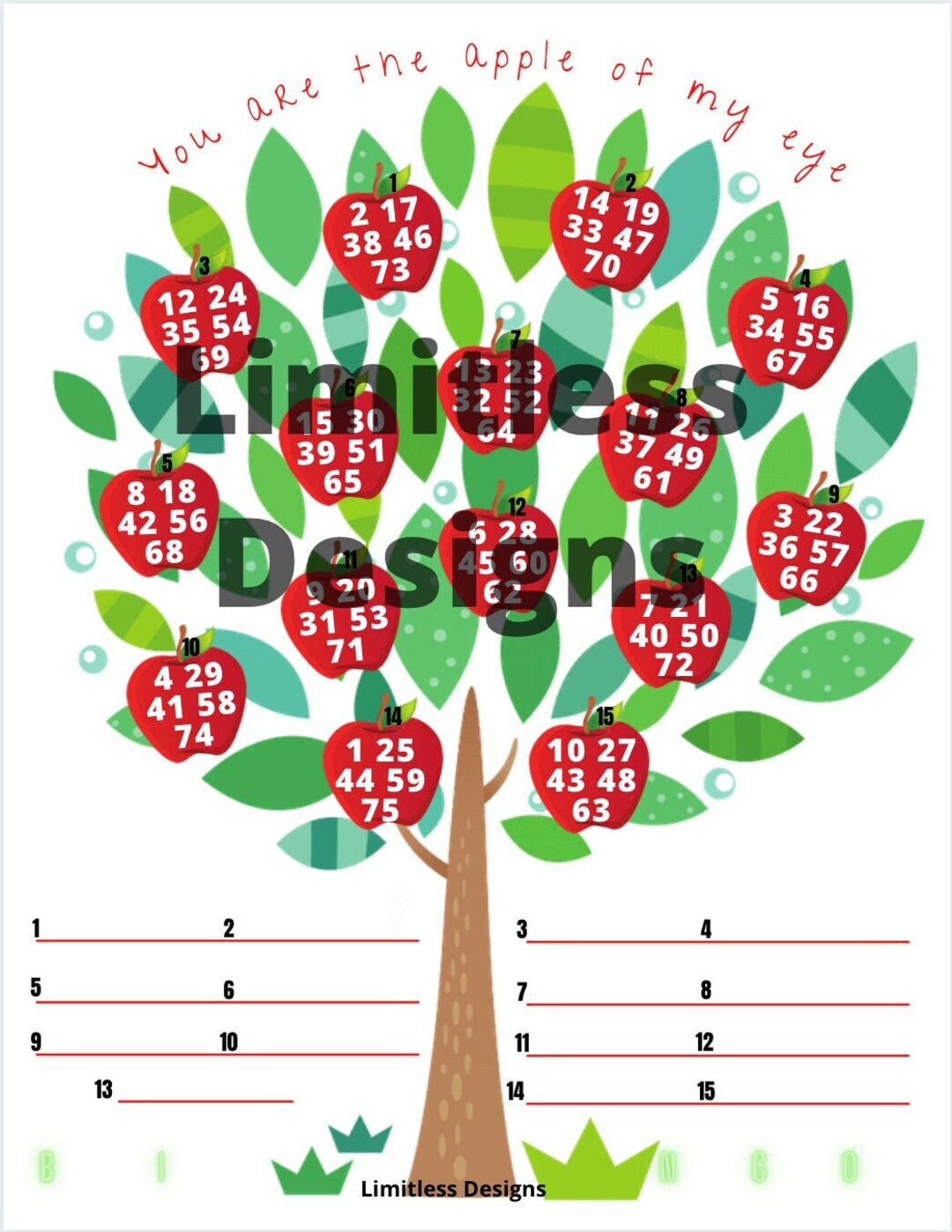 Apple Tree Bingo Boards mixed and Straight - Etsy