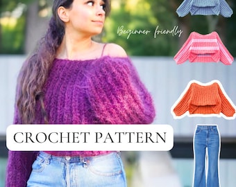 Crochet pattern bundle: Mohair Cloud Sweater - Beginner-Friendly Guidebook with 38 Pages, Instructions, Diagrams, Photo & Video Tutorials!