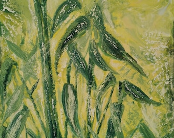 Original encaustic painting "Bamboo under the Sun" 16x12 Galina Verba