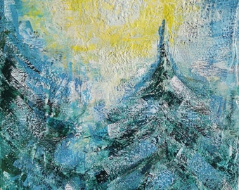 Original encaustic painting "Christmas tree under the Sun" 10x8 Galina Verba