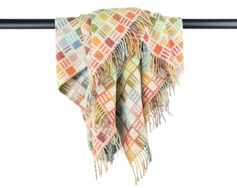 Rainbow Checkered Merino Lambswool Throw Blanket