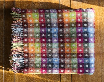 Merino Lambswool Polka Dot Throw: Colorful Reversible Blanket
