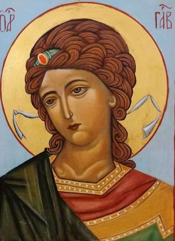Icon Archangel Gabriel Handmade Icon With Egg Tempera on Wood