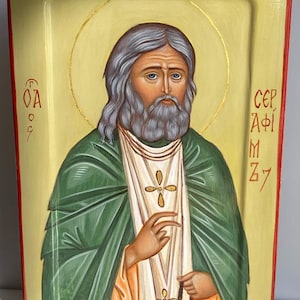 Ikonen-Heiliger Seraphim von Sarov, handgemalte, byzantinisch-orthodoxe Ikone