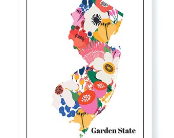 State Flower Print -Contemporary Floral Poster- United States Map Wall Art Decor