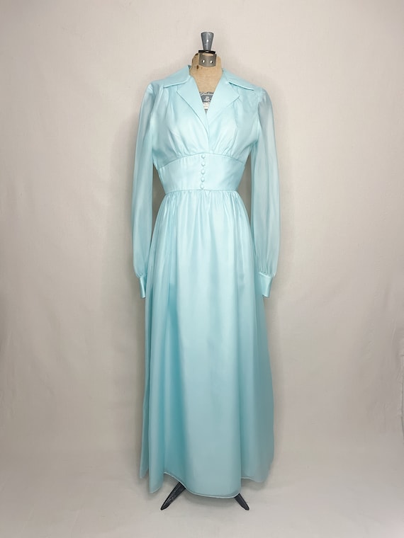 Vintage 1970s Lorrie Deb Baby Blue Maxi Dress - image 1