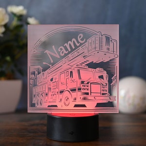 Personalized Fire Engine LED Table Lamp Ideal gift for firefighters or as a children&#39;s night light