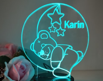 Personalized kids and baby night light/sleep light with teddy bear and stars design