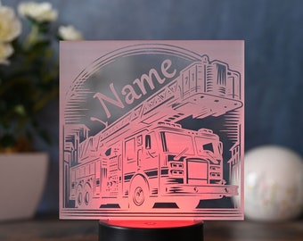 Personalized Fire Engine LED Table Lamp Ideal gift for firefighters or as a children's night light