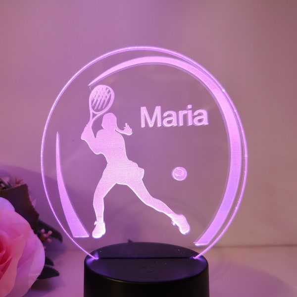 Personalisierte Tennis Geschenk Idee Wohnzimmer Schlafzimmer Kinderzimmer Deko als Tischlampe und Nachtlicht, Geschenk für Tennisspielerin