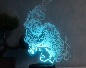 Japanese Style Dragon Lamp - LED Table Lamp, Dragon Figurine, Asian Decoration and Chinese Art