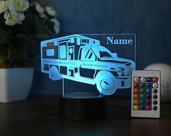 Personalisierte LED-Tischlampe Krankenwagen-Design Geschenk für Krankenschwestern und Sanitäter Rettungswagen Dekoration