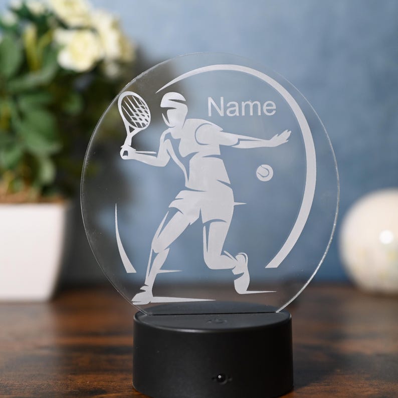 Personalized tennis gift idea, living room, bedroom, kids room decoration as table lamp and night light image 11