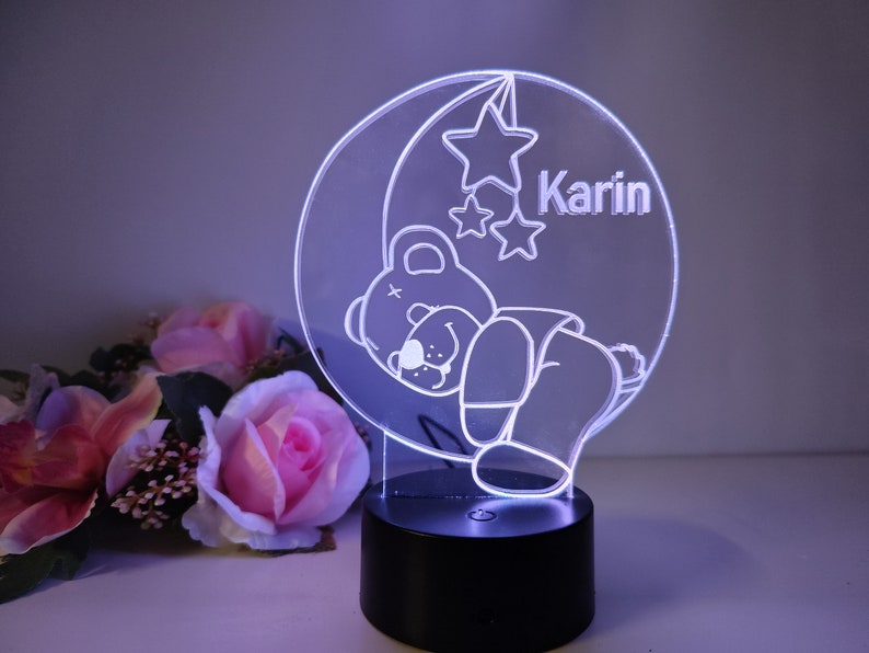 Personalized kids and baby night light/sleep light with teddy bear and stars design image 6