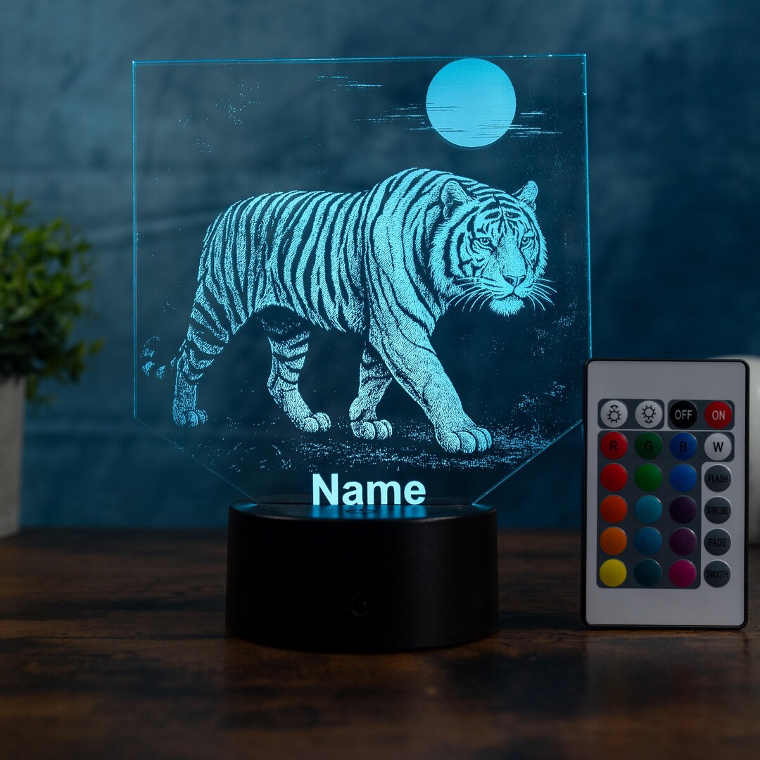 Personalized Tiger LED Lamp With Name – Night Light With Moon – Animal ...