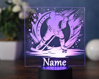 Lampe LED de hockey sur glace personnalisée - cadeau pour joueurs de hockey, décoration de hockey, anniversaire d'enfant, idées cadeaux de hockey sur glace