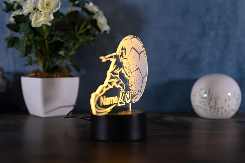 Personalized Soccer Lamp Unique Bedroom Night Light and Home Decor Gift for Kids and Soccer Fans image 4