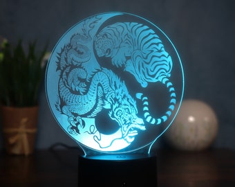 Yin und Yang Drache und Tiger Lampe, japanische und chinesische deko