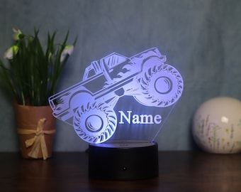 Personalised LED Monster Truck Lamp, Table Lamp Gift Idea for Kids, Monster Truck Lamp