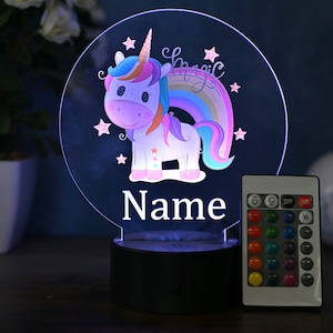 Personalisierte Einhorn Lampe mit Fernbedinung Wunschgravur Nachtlicht Tischlampe für Mädchen