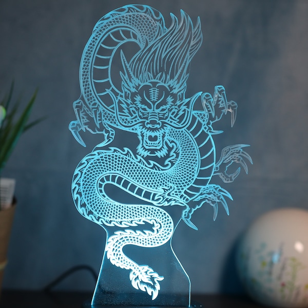 Drachen Lampe in Japan China Design Tischlampe  Dekoration Schlaflicht Nachtlicht