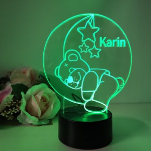 Personalized kids and baby night light/sleep light with teddy bear and stars design image 2