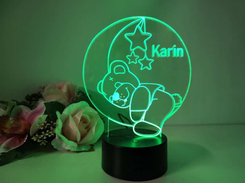 Personalized kids and baby night light/sleep light with teddy bear and stars design image 2