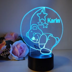 Personalized kids and baby night light/sleep light with teddy bear and stars design image 5