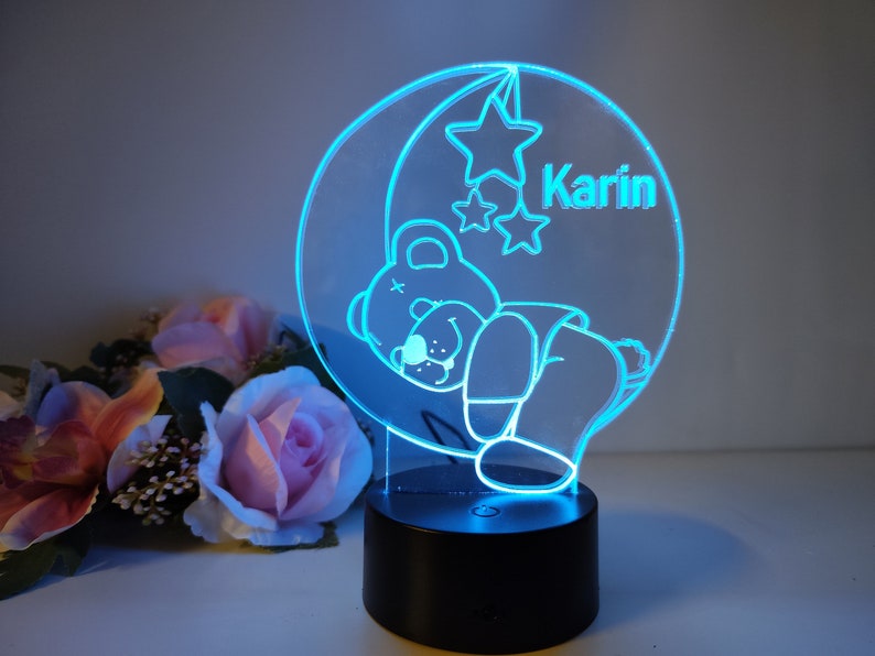 Personalized kids and baby night light/sleep light with teddy bear and stars design image 5