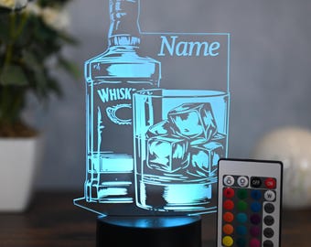 Personalized whisky lamp - Whisky gift idea for men and women Whisky glass with engraving Whisky decoration for bar & home