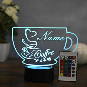 Lampada LED personalizzata per caffè - Regalo per amanti del caffè e uomini. Decorazione per bar, poster, lampada, pubblicità, insegne, immagine.