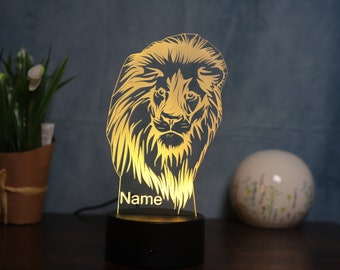Personalised Lion Lamp - LED Deco and Night Light for Lion Lovers and Zodiac Sign Leo