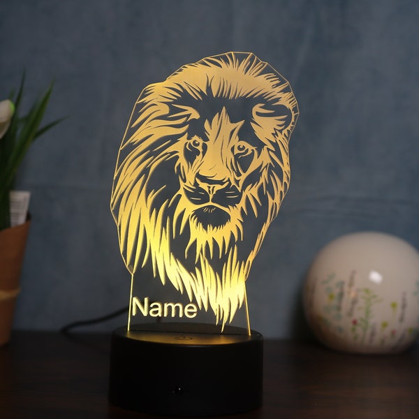 Lampe lion personnalisée - Décoration LED et veilleuse pour les amoureux des lions et signe du zodiaque lion