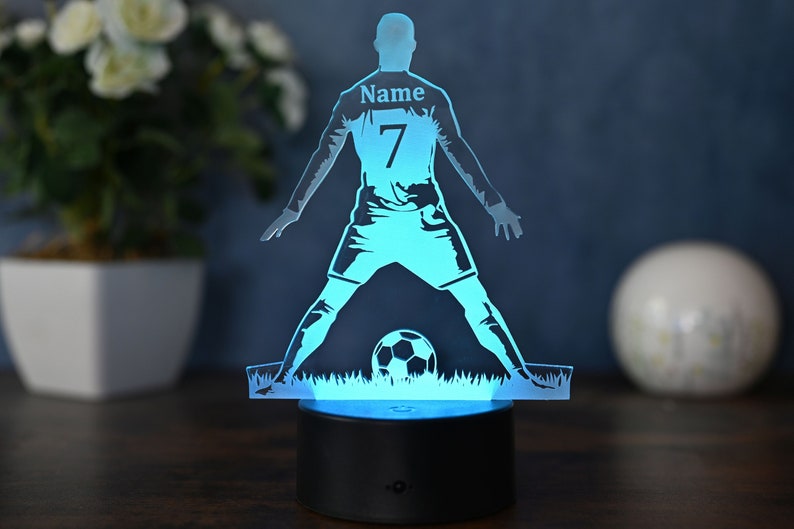 Personalized soccer lamp gift idea for soccer players kids and adults lamp as night light, table lamp, home decoration image 2