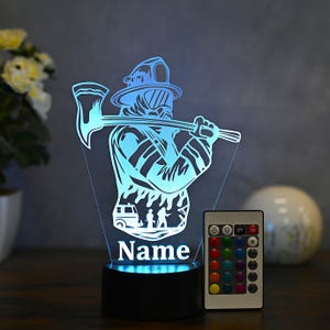 Personalized firefighter LED table lamp Ideal gift for firefighters or as a children&#39;s night light.