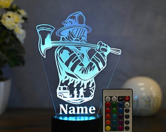 Personalized firefighter LED table lamp Ideal gift for firefighters or as a children's night light.