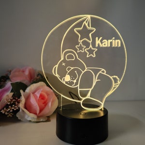 Personalized kids and baby night light/sleep light with teddy bear and stars design image 7