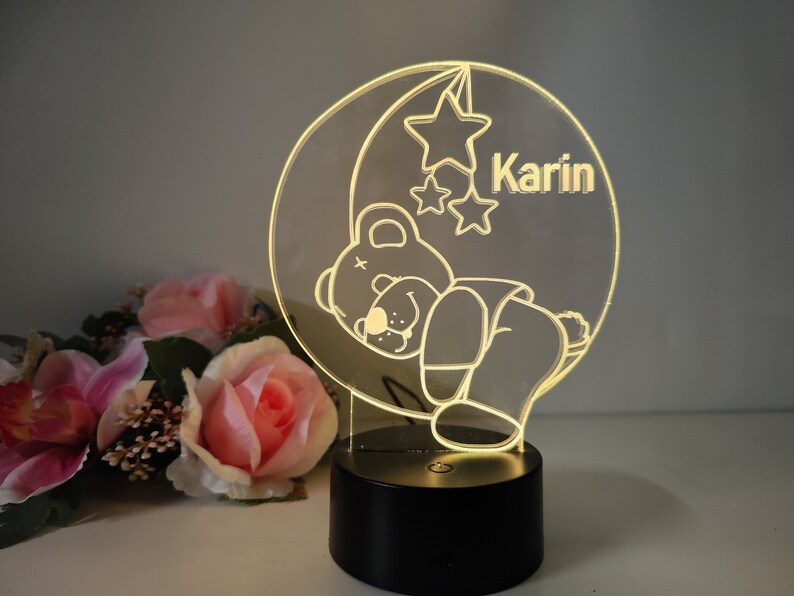 Personalized kids and baby night light/sleep light with teddy bear and stars design image 7