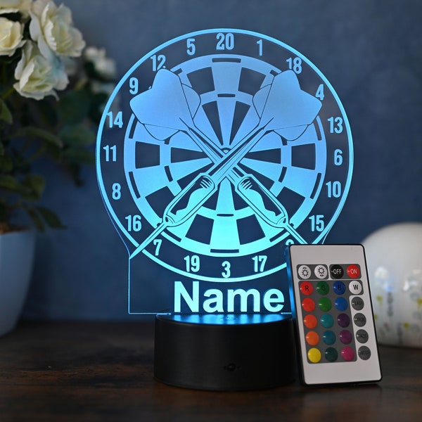 Personalisierte LED Tischlampe im Dartscheiben-Design:  Dart Geschenk für Spieler und Fans