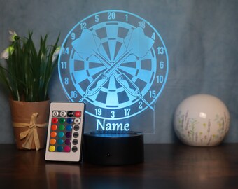 Personalisierte LED Tischlampe im Dartscheiben-Design:  Dart Geschenk für Spieler und Fans