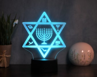 Lampe de table LED unique avec des symboles juifs pour vos occasions juives, idée cadeau dans le judaïsme