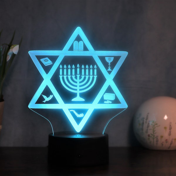 Einzigartige LED Tischlampe mit jüdischen Symbolen für Ihre jüdischen Anlässe Geschenk Idee im Judentum