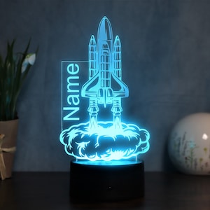 Personalisierte Raketen LED Lampe - Nachtlicht mit Wunschnamen, Nachtlicht für Kinder und Astronaut Liebhaber, Raketenstart deko