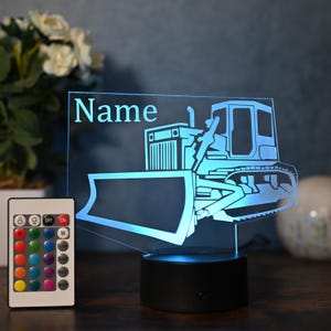 Personalized LED bulldozer lamp - Perfect decoration for children&#39;s rooms, construction site parties and bulldozer drivers