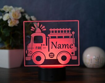Fire department night light - Personalized LED lamp for the children's room, dimmable night light with remote control and touch function