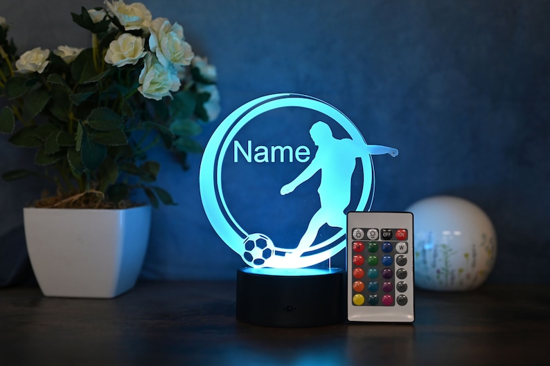 Personalized Soccer Lamp Unique Bedroom Night Light and Home Decor Gift for Kids and Soccer Fans image 1