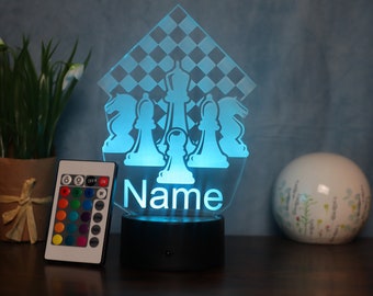 Lampe de table LED d'échecs personnalisée - Le cadeau parfait pour les amateurs et les joueurs d'échecs, comme décoration et veilleuse