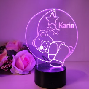 Personalized kids and baby night light/sleep light with teddy bear and stars design image 3